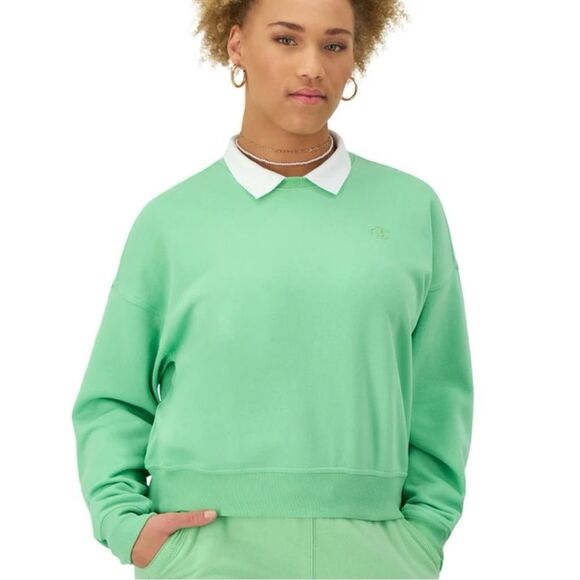 Champion Lime Green Vintage Inspired Collared Crewneck Sweatshirt - Picture 9 of 11